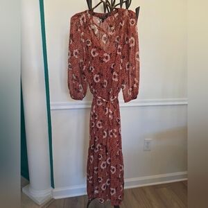 Banana Republic Terracotta Floral Boho Maxi Dress w/ Tie Waist - M